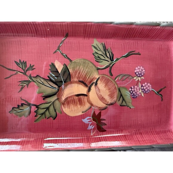 Tracy The Octavia Hill Collection Rectangle Snack Tray Red Green Peaches Berry - Picture 3 of 5